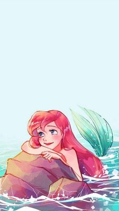 the little mermaid is sitting in the water