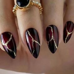 Black To Red Ombre, Ombre Acrylic Nails, Black Nail