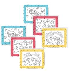 four different colored frames with cartoon animals on them