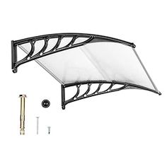 a white awning with hardware and screws on the bottom half of it,