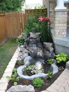 a small pond in the middle of a yard