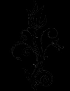 a black and white flower with swirls on the side, in an artistic manner