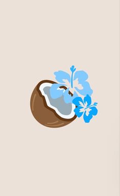 an illustration of a coconut with blue flowers on it's side and the words, i