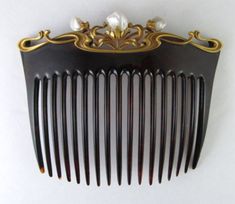 Tortoise shell, gold, pearl, comb Pearl Comb, Hair Adornments, Flower Hair Comb, Art Nouveau Jewelry, Vintage Hair