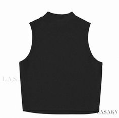 Lasaky - Chic Sleeveless Knitted Crop Top with High Collar and Exposed Midriff Fitted Sleeveless Black Sweater, Fitted Black Sleeveless Sweater, Black Fitted Sleeveless Sweater, Black Knitted Sleeveless Sweater Vest, Black Ribbed Sleeveless Sweater Vest, Black Sleeveless Ribbed Sweater Vest, Black Knitted Sleeveless Tops, Casual Black High Neck Sweater Vest, Black Sleeveless Knitted Top