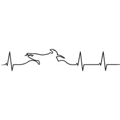 a line drawing of a dog running with a heart beat on it's side