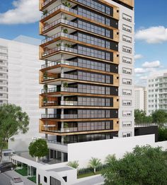 an artist's rendering of a tall building with balconies on the top