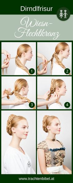 Trendige Dirndlfrisur: Wiesn-Flechtkranz - Trachtenbibel German Hairstyle, Dirndl Hairstyles, Penteado Cabelo Curto, Braids For Long Hair, Hair Designs