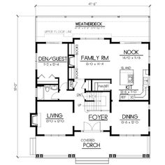 the floor plan for a two story house with an attached garage and living room area