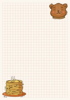 a drawing of a stack of pancakes with a bear above it