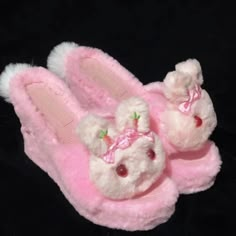 ♡ Pink Bunny ♡ - Handmade Platform Shoes – Heart of Doll Cute Open Toe Synthetic Slippers, Pink Kawaii Closed Toe Heels, Kawaii Synthetic Slippers With Round Toe, Cute Closed Toe Slippers For Spring, Pink Kawaii Heels, Cute Round Toe Slippers For Spring, Cute Synthetic Heels, Pink Slippers With Rubber Sole And Round Toe, Pink Slippers With Round Toe And Rubber Sole