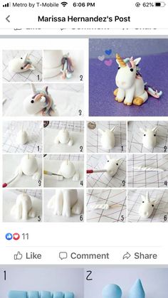 the instructions for how to make an adorable unicorn cake topper with fondant icing