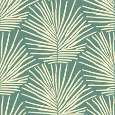 a green and white wallpaper with palm leaves