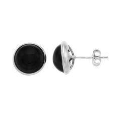 Elevate your look with the natural beauty of these sterling silver onyx stud earrings.EARRING DETAILSDiameter: 0.47 in. Backings: postMetal: sterling silverPlating: rhodiumPackaging: boxedSTONE DETAILSStone type: onyxTotal weight: 7 ct.Shape: round cabochonSetting: bezelGemstones may have been treated to enhance their appearance. Special care may be required.  Size: One Size. Color: Black. Gender: female. Age Group: adult. Classic Round Nickel-free Plug Earrings, Classic Nickel-free Round Plug Earrings, Classic Round Cabochon Earrings, Button Studs, Vintage Style Outfits Retro, Black Stud Earrings, Post Metal, Black Stud, Onyx Earrings