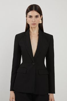 Tall Clean Tailored Grosgrain Tipped Single Breasted Blazer Suits Black For Women, Elegant Outfit Night Out, Single Breasted Blazer, Suit And Heels, Suit For Petite Women, Waist Blazer, Cotton Blazer Women, Powerful Suits For Women, Women’s Black Suit