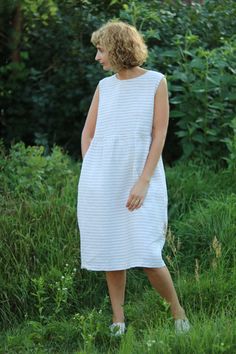 Linen dress Striped Linen Dress For The Beach, Striped Linen Beach Dress, Summer Striped Linen Dress, Casual Striped Linen Dress, Linen Summer Dress, Striped Linen Dress, Linen Sundress, Sleeveless Linen Dress, Honest Beauty