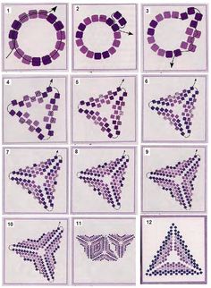 several pictures of different shapes and sizes of beaded beads on paper with instructions to make them