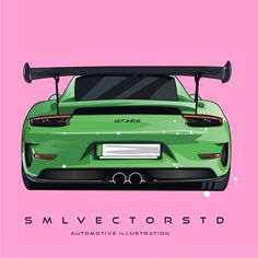 a green sports car on a pink background with the words,'smlvectorors