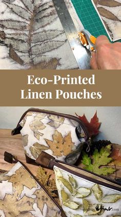 an eco - printed linen pouch is being sewn