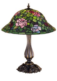 Meyda Tiffany - 26489 - One Light Table Lamp - Tiffany Rosebush - Craftsman Brown Buffet Table Lamps, Traditional Table Lamps, Tiffany Stained Glass