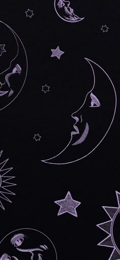 the moon and stars glow in the dark night sky, as if they were drawn on paper