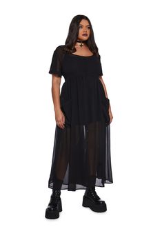 Look divine in this maxi dress that has a sheer chiffon construction, short sleeves, a scoop neckline, an empire waist, side pockets, and front button closures. Plus Size Alternative, Plus Size Goth, Sheer Maxi Dress, Empire Waist Dress, Sheer Chiffon, Chiffon Blouse, Empire Waist, Black Maxi Dress, Flare Pants