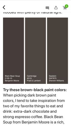 some brown paint colors are shown on the page, and there is an article about them