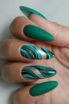 Art Deco Nails, Short Acrylic Nails Designs, Fancy Nails, Pretty Acrylic Nails, Best Acrylic Nails, Gorgeous Nails, Green Nails, Acrylic Nail Designs