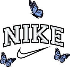 the nike logo with two butterflies flying over it and the word's name is blue