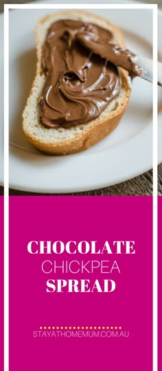 chocolate chickpea spread on a piece of bread