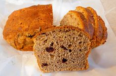 two loaves of bread sitting on top of white paper