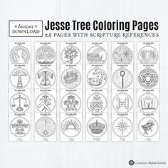 an old book with several different symbols and designs on the pages, including trees, compasss, flags, etc