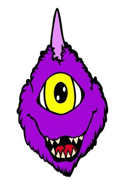 an evil looking purple monster with big yellow eyes