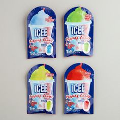 three ice cream bags with different flavors on them