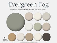 the cover of evergreen fog by sheryln williams paint colors, including neutrals and browns