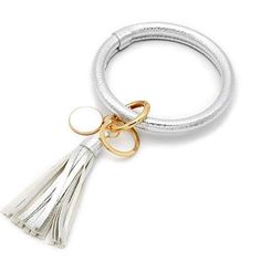 Non Personalized | Wristlet Keychain Bangle with Tassel. Golden Ring, Wristlet Keychain, Leather Keychain, You Bag, Key Rings, Hands Free, Key Ring, Tassels, Pu Leather