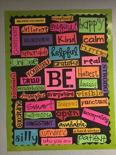 a colorful poster with the words be in different languages on it's side,