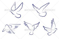 six doves flying in different directions - animals characters on separate layers, one is blue and the other is white