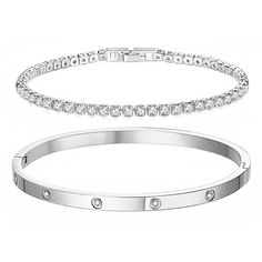 PRICES MAY VARY. ✧✦Multi-Size Bracelet✦✧Set includes one 4mm love bangle and one 3mm tennis bracelet，both of the bracelets are available in 6.5 inches, 7.0 inches and 7.5 inches to fit most wrists.Love bangles design with hidden clasp and it is easy to wear and take off. And the tennis bracelets are design with fold-over clasp which is durable and sturdy. ✧✦Material and Quality✦✧ Love bangle for women are made of high-quality 316L stainless steel,18k gold plated,high polished surface,durable and Tennis Bracelet Gold, Love Bangle, Basket Setting, Bangles Design, Silver Plated Bracelet, Classic Bracelets, Bracelets Set, Gold Bracelet For Women, Gold Bracelets