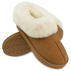 Embrace cozy luxury with these faux fur-lined womens slippers, designed for warmth, comfort, and style. The faux suede upper, memory foam cushioning, and non-slip rubber sole make these slippers both functional and fashionable, ideal for lounging indoors or stepping outside for a quick errand. Perfect as a gift or a personal treat, these slippers bring a touch of elegance and comfort to any home routine. Size: 9-10 Women.  Color: Brown.  Gender: female.  Age Group: adult. Cozy Winter House, Slippers Fluffy, Cozy Luxury, Foam Slippers, Comfy Winter, Comfort Women, Suede Moccasins, Clog Slippers, Warm Slippers