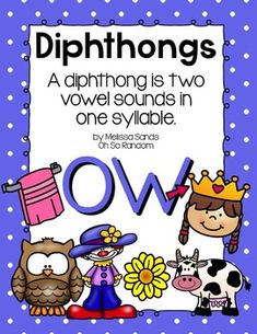 an owl and other animals are shown with the words dipthongs