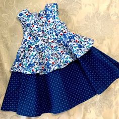 Blue Two Tier Fit And Flare New Handmade Dress Size 3t. Blue Cotton Playdate Sets, Fitted Blue Playtime Sets, Blue Cotton Playwear Dress, Blue Cotton Dress For Playwear, Blue Cotton Ruffle Sets, Blue Cotton Ruffled Sets, Ranch Pasta, Smarty Pants, Bacon Ranch