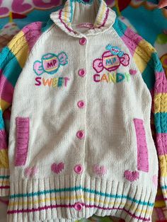 Mezzo piano heisei retro mimipopochan cutecore jojifuku yumekawaii kawaii cute rare candies cardigan Knit Cardigan, Piano, Knitting, Kawaii