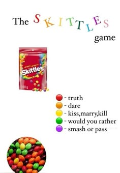 the skittles game is shown with an image of a candy bar and gummy bears