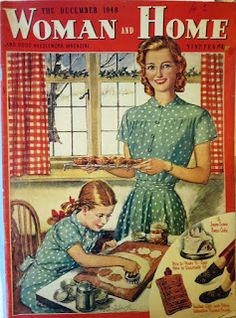 an old magazine with a woman and child cooking