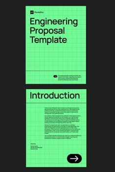 two green and black brochures with the words engineering proposal template