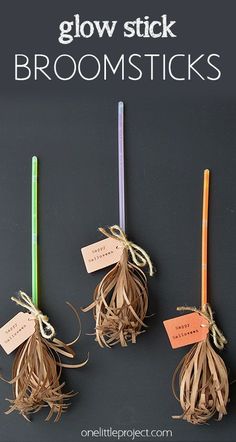 three sticks are tied together and labeled with labels