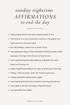 sunday nighttime affirmations to end the day Night Time Affirmations, Sunday Affirmations, Nighttime Affirmations, Time Affirmations, Night Affirmations, Reset Day, Mindfulness Journal Prompts, Sunday Motivation, Affirmation Of The Day