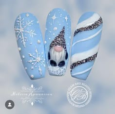 Christmas Nomes Nails, Christmas Nails Blue And White, Blue Christmas Nail Designs, Best Christmas Nails, Blue Winter Nails, Christmas Nail Designs Acrylic, Nail Art Designs 2023, Blue Christmas Nails