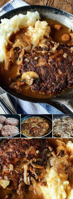 several pictures of different types of food in a pan